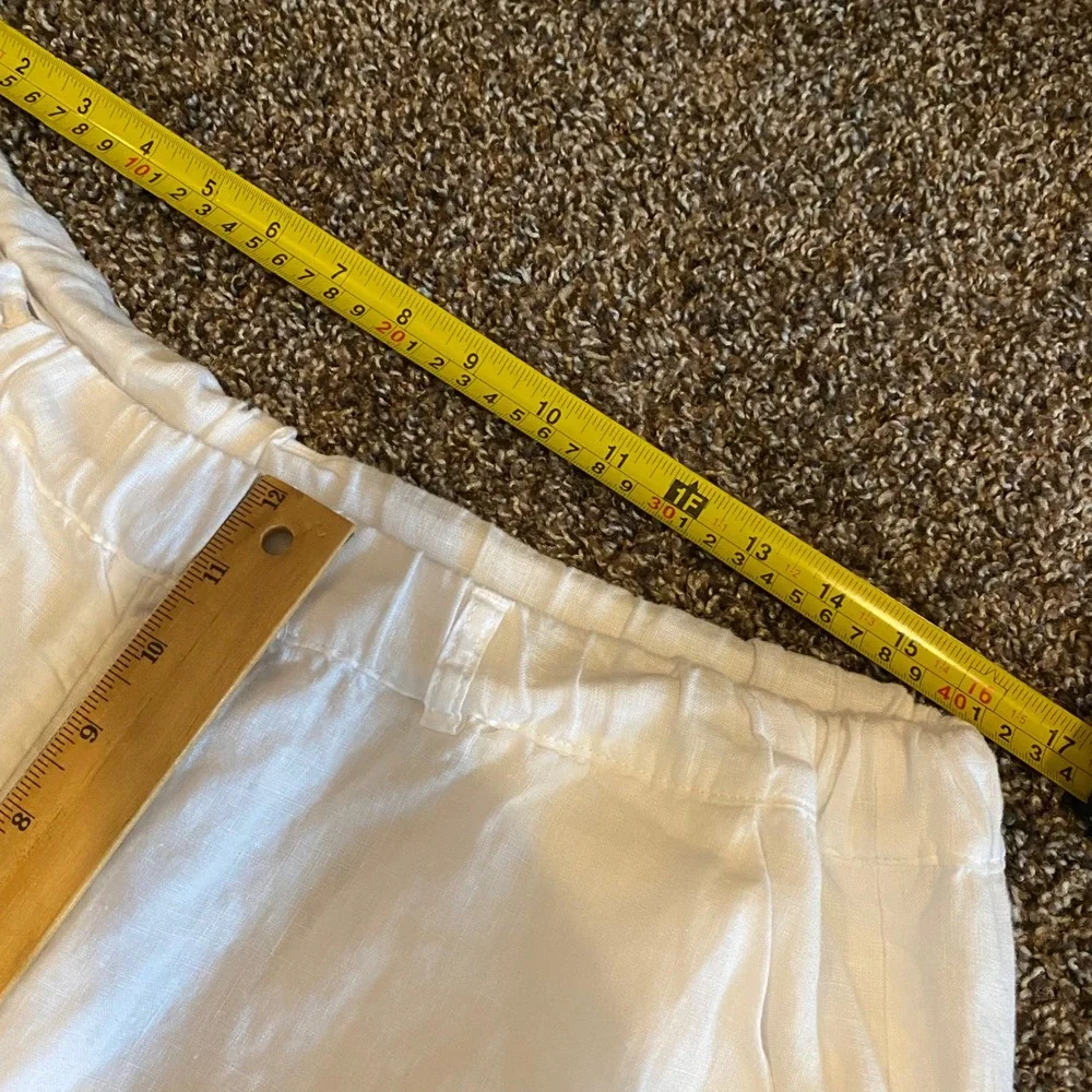 Quince 100% Linen Pants Coastal Minimalist Boho Women Large White Straight Leg